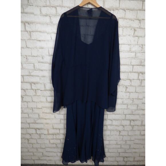 $199 Catherine's Navy Blue Masquerade Beaded Dress & Jacket Set 28W NEW - Picture 13 of 14